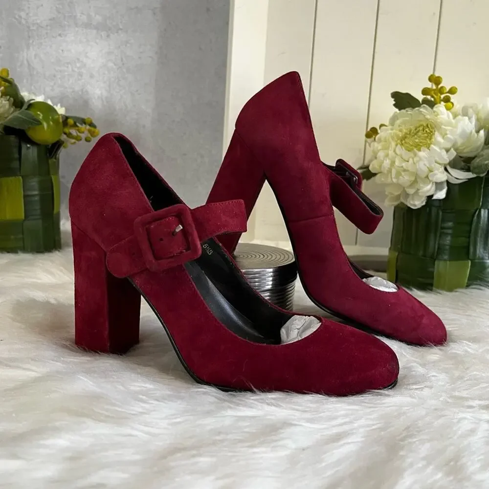 NEW Spiegel Vintage Y2K Suede Mary Jane Buckle Strap High Heel Pumps 5.5 NWOB - Picture 3 of 14